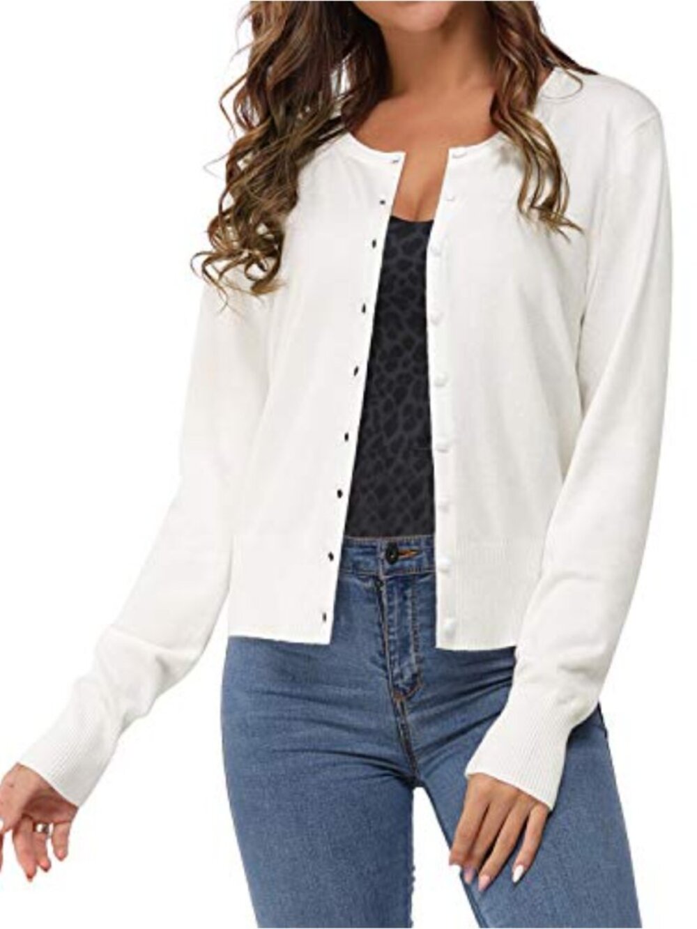 Women's Button Down Crew Neck Knit Cardigan Sweater Long Sleeve